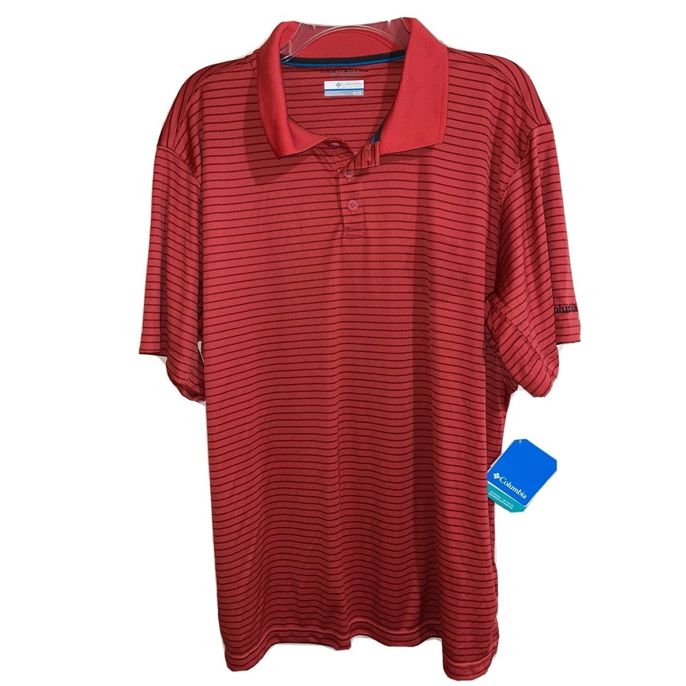 Columbia Polo Shirt Men XL Reddish Orange Short Sleeve Polyester Stretch Golf